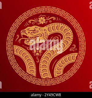 Un emblema stilizzato di un serpente che simboleggia il serpente nella ricca tradizione dei primi anni dello zodiaco cinese Illustrazione Vettoriale