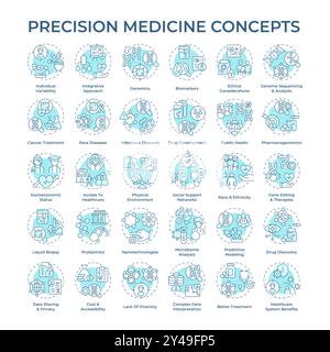 Icone di concetto blu delicato per la medicina di precisione Illustrazione Vettoriale