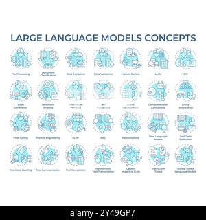 Modelli in lingua grande icone di concetto blu morbido Illustrazione Vettoriale