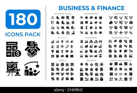 Raccolta di icone dei glifi finanziari aziendali Illustrazione Vettoriale
