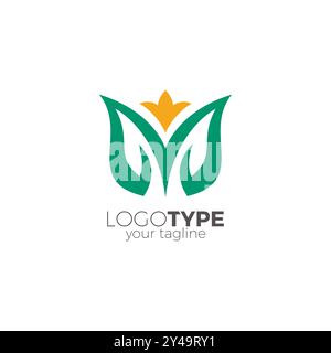 Design con logo in foglia di lettera M. Logo M Leaves Illustrazione Vettoriale