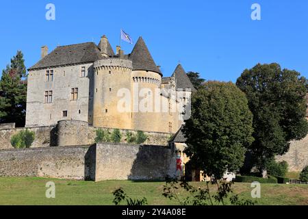 Il castello fortificato di Fénelon nel Périgord Noir. Storia, patrimonio, turismo, film e televisione. Sainte-Mondane, Dordogne, Périgord, New Aquitai Foto Stock