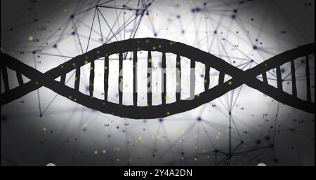 Immagine del filamento di dna e delle connessioni su sfondo scuro Foto Stock