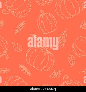 Motivo autunnale senza cuciture con zucche e foglie. Vector Autumn background EPS10 Illustrazione Vettoriale