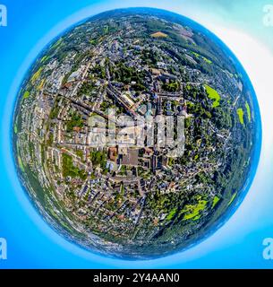 Luftbild, Innenstadt, Altmarkt Marktplatz und evang. Christuskirche, Erdkugel, Fisheye Aufnahme, Fischaugen Aufnahme, 360 Grad Aufnahme, Tiny World, Little Planet, Fisheye Bild, , Schwelm, Ruhrgebiet, Nordrhein-Westfalen, Deutschland ACHTUNGxMINDESTHONORARx60xEURO *** Vista aerea, centro città, piazza del mercato di Altmarkt ed evang Christuskirche, globo terrestre, immagine fisheye, immagine a 360 gradi, mondo minuscolo, Little Planet, fisheye image, Schwelm, Ruhr area, Renania settentrionale-Vestfalia, Germania ACHTUNGxMINDESTHONORARx60xEURO Foto Stock