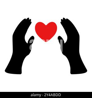Un'illustrazione di un cuore circondato da due mani su entrambi i lati, che indica la protezione sociale Illustrazione Vettoriale