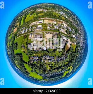 Luftbild, Gewerbegebiet Rosendahler Straße, Erdkugel, Fisheye Aufnahme, Fischaugen Aufnahme, 360 Grad Aufnahme, piccolo mondo, piccolo pianeta, fisheye Bild, Gevelsberg, Ruhrgebiet, Nordrhein-Westfalen, Deutschland ACHTUNGxMINDESTHONORARx60xEURO *** Vista aerea, area industriale Rosendahler Straße, globo, immagine fisheye, immagine a 360 gradi, mondo minuscolo, Little Planet, fisheye image, Gevelsberg, Ruhr area, Renania settentrionale-Vestfalia, Germania ACHTUNGxMINDESTHONORARx60xEURO Foto Stock