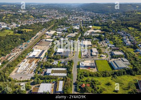Luftbild, Gewerbegebiet Rosendahler Straße, Bahngleise, Gevelsberg, Ruhrgebiet, Nordrhein-Westfalen, Deutschland ACHTUNGxMINDESTHONORARx60xEURO *** Vista aerea, zona industriale Rosendahler Straße, binari ferroviari, Gevelsberg, zona della Ruhr, Renania settentrionale-Vestfalia, Germania ATTENTIONxMINDESTHONORARx60xEURO Foto Stock