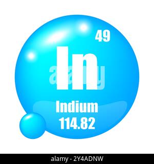 In elemento chimico. Numero atomico 49. Massa 114.82. Immagine sfera blu. Illustrazione Vettoriale