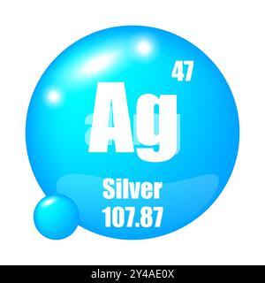 Elemento chimico AG. Numero atomico 47. Massa 107.87. Immagine sfera blu. Illustrazione Vettoriale