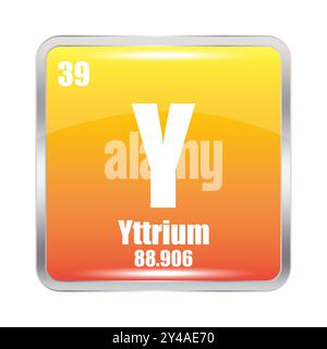 Icona ittrio. Elemento chimico Y. Numero atomico 39. Massa 88.906. Sfondo giallo. Illustrazione Vettoriale