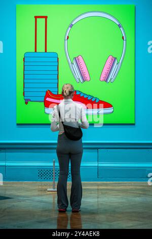 Londra, Regno Unito. 17 settembre 2024. Untitled (with suitcase), 2020 - l'artista Michael Craig-Martin nella sua mostra personale alla Royal Academy of Arts di Londra, che va dal 21 settembre al 10 dicembre 2024. Crediti: Guy Bell/Alamy Live News Foto Stock