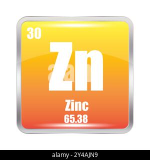 Icona zinco. Elemento Zn. Numero atomico 30. Massa atomica 65.38. Illustrazione Vettoriale