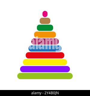 Colorato giocattolo piramidale. Anelli arcobaleno impilati. Un brillante puzzle per bambini. Vettoriale didattico multicolore. Illustrazione Vettoriale