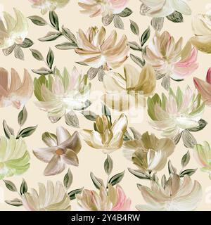 Motivo senza cuciture di fiori astratti, originale disegnato a mano, stile impressionista, texture cromatica, pennellate di pittura, sfondo artistico. Arte moderna. C Foto Stock