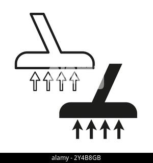 Icona dell'aspirapolvere. Semplice design nero e contorno. Simbolo delle frecce del flusso d'aria. Illustrazione vettoriale. Illustrazione Vettoriale