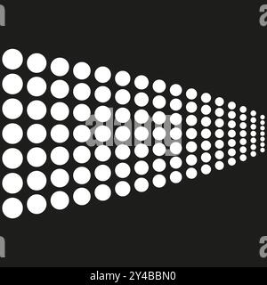 Schema di matrice di punti. Griglia del cerchio in prospettiva. Vettore geometrico astratto. Design in bianco e nero. Illustrazione Vettoriale