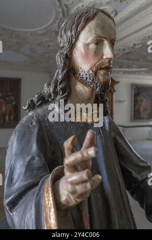 Palmesel in legno intorno al 1880, dettaglio Cristo, convento domenicano Wettenhausen, Svevia, Baviera, Germania, Europa Foto Stock