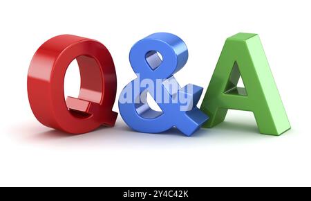 Concetto di domande e risposte: Si tratta di un'immagine generata dal computer con rendering 3D. Isolato su White Foto Stock
