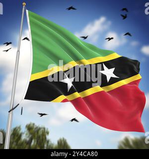 Flag of Saint Kitts and Nevis, si tratta di un'immagine generata dal computer con rendering 3d. Foto Stock