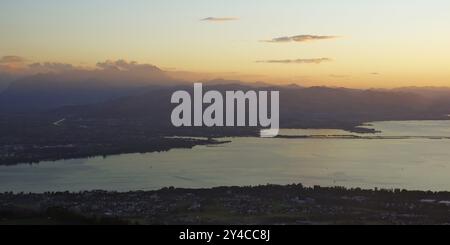 Fotografia aerea, affluente del Reno del lago di Costanza, baia di Bregenz Foto Stock