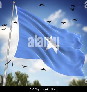 Flag of Somalia, questa è un'immagine generata dal computer e resa in 3d. Foto Stock