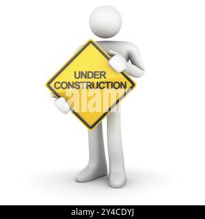 Uomo e segnale stradale, questa è un'immagine generata al computer e resa in 3d. Foto Stock