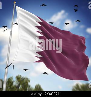 Flag of Qatar, si tratta di un'immagine generata dal computer e rappresentata in 3d. Foto Stock