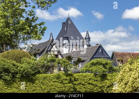 Case in legno nel centro storico di Eltville am Rhein nella regione del Rheingau Foto Stock