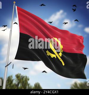 Flag of Angola, si tratta di un'immagine generata dal computer e rappresentata in 3d. Foto Stock