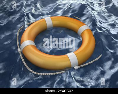 Lifebuoy nell'oceano, è un'immagine generata al computer e resa in 3d. Foto Stock