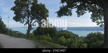 Vista del lago di Costanza dall'Haldenhof sul lago Ueberlingen Foto Stock