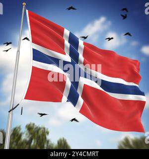 Flag of Norway, si tratta di un'immagine generata dal computer e rappresentata in 3d. Foto Stock