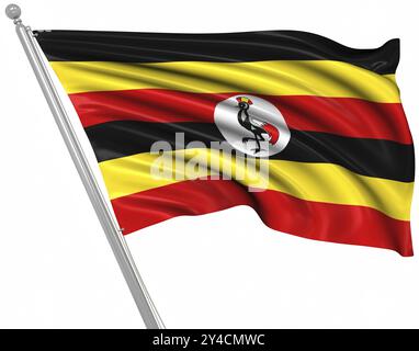 Flag of Uganda, si tratta di un'immagine generata dal computer e rappresentata in 3d. Foto Stock