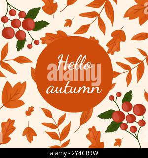 Illustrazione dell'autunno ciao sullo sfondo delle foglie d'arancia. Illustrazione Vettoriale