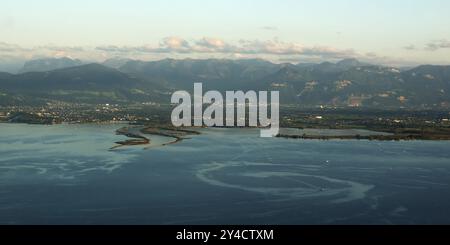 Fotografia aerea, affluente del Reno del lago di Costanza, baia di Bregenz Foto Stock