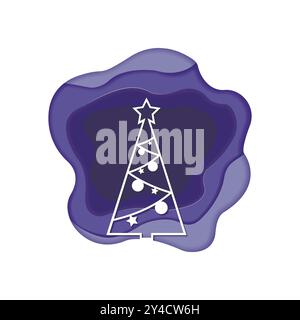 Albero di Natale con tecnica di taglio della carta. Anno nuovo. Illustrazione Vettoriale