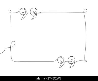 illustrazione a linee continue con virgolette in stile minimalista, progettata come cornice vuota per testo o virgolette. Illustrazione Vettoriale