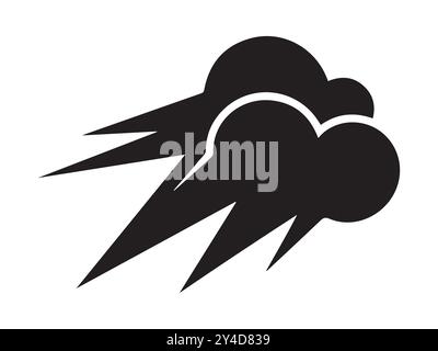 Silhouette nera di una nuvola di tempesta con fulmini isolati su sfondo bianco. Concetto di illustrazione meteorologica, temporale, stile minimalista, clim Illustrazione Vettoriale