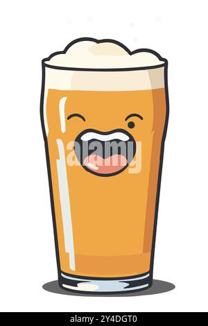 Immagine divertente di un bicchiere di birra fresca con schiuma con un viso sorridente che strizza l'occhio Foto Stock