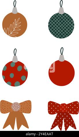 Un luminoso e vibrante ornamento rosso adornato da incantevoli pois color tè, perfetto per le feste. Grafica vettoriale disegnata a mano per la progettazione di siti web, articoli, opuscoli, volantini, e-pack, etichetta o pubblicità. Illustrazione Vettoriale