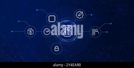 Avvio Click to Start Secure Access software Development install speed performance user interaction Blue header background futuristic Technology Illustrazione Vettoriale