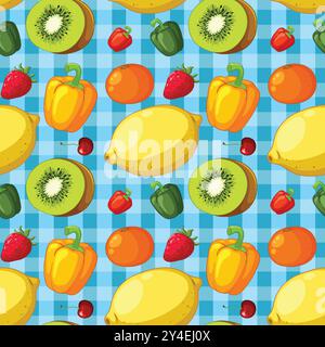 Motivo senza cuciture con frutta e verdura Illustrazione Vettoriale