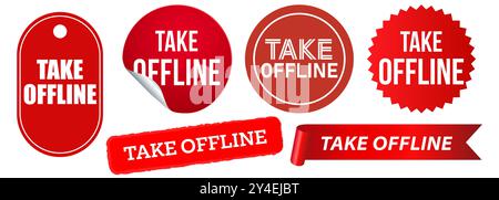 Porta la comunicazione offline con te timbro faccia a faccia distintivi rossi adesivi sigillo e sigillo emblema collezione di set di design Illustrazione Vettoriale