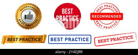 Badge BEST practice timbro certificato adesivi colorati timbro business Teaching design set collezione Illustrazione Vettoriale