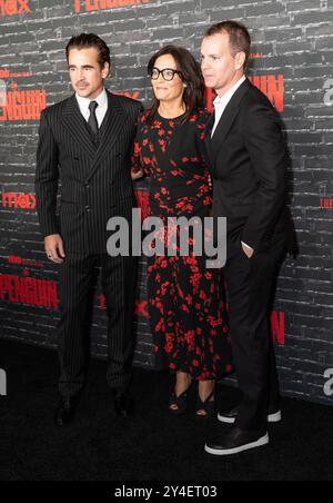 New York, Stati Uniti. 17 settembre 2024. Colin Farrell, Sarah Aubrey, Casey Bloys assistono alla premiere originale della HBO "The Penguin" al Jazz al Lincoln Center di New York il 17 settembre 2024. (Foto di Lev Radin/Sipa USA) credito: SIPA USA/Alamy Live News Foto Stock