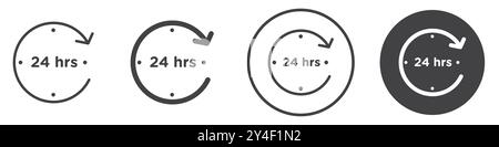 icona 24 ore impostata in stile contorno linea sottile e segno vettoriale lineare Illustrazione Vettoriale