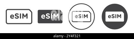 Icona ESIM impostata in stile contorno linea sottile e segno vettoriale lineare Illustrazione Vettoriale