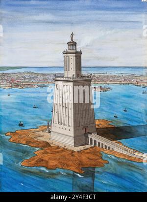 7395.il Faro di Alessandria, talvolta chiamato Pharos di Alessandria, era un faro costruito da Tolomeo II Filadelfo, re d'Egitto, (280–2) Foto Stock