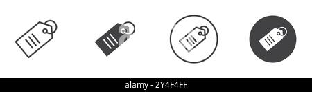 Icona etichetta impostata in stile contorno linea sottile e segno vettoriale lineare Illustrazione Vettoriale